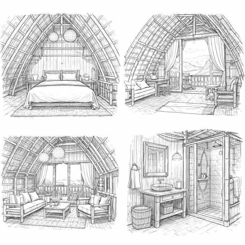desain rumah saung bambu